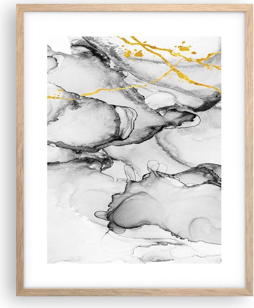Gerahmtes Poster - Rahmen in heller Eiche - Stein Abstraktion Kontrast - 40x50 cm - Wand Bild - Wanddeko - Wandbilder - Kunstposter - Wandposter - ...