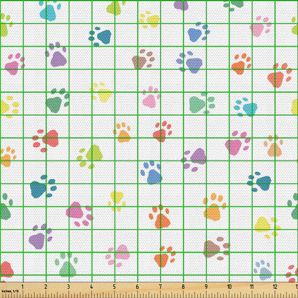 ABAKUHAUS Katze Gewebe als Meterware, Fußabdrücke von Katzen und Hunden Lebendige farbige Pfoten Freundliche Tiere Spielerische Charaktere, 2 M (...