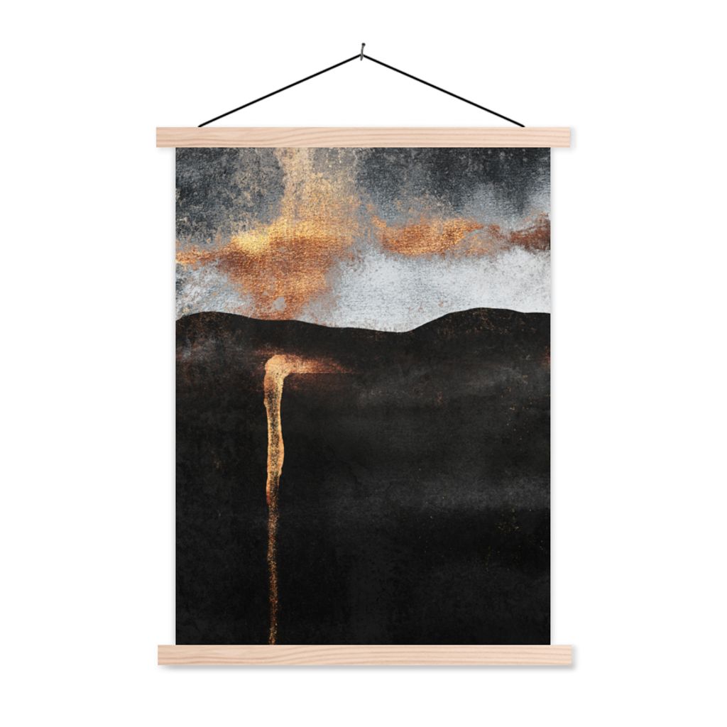 MuchoWow Textilposter Abstrakt - Gold - Chic - Schwarz - Grau 120x160 cm mit holzfarbenen Rahmen - Plakatkarton