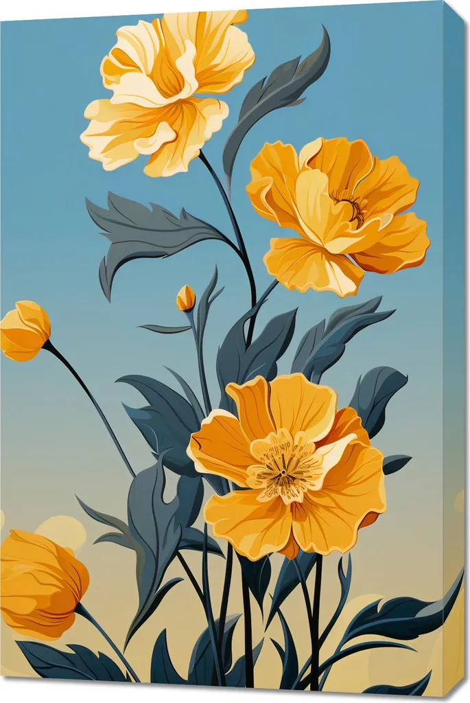 Image 60 x 90 cm Matinée fleurie dorée : Décoration Murale Élégante