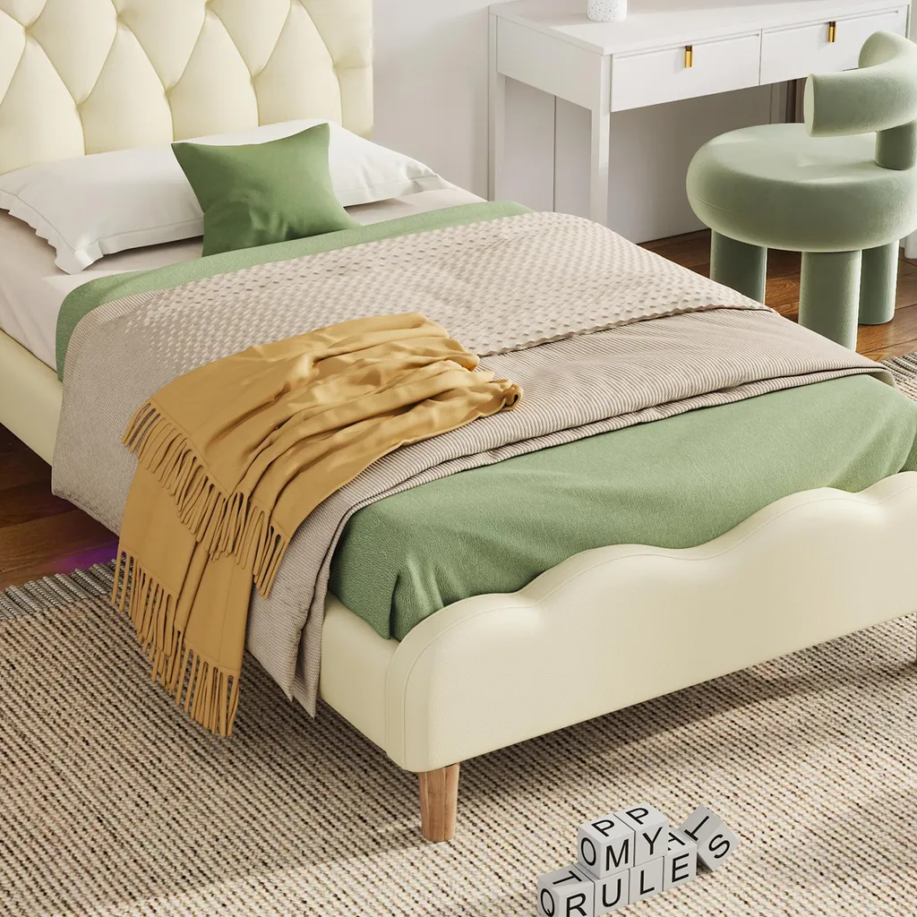 Lit Adulte 90x200 cm Blanc Idéal Chambre d'Amis avec Tête de Lit Chic