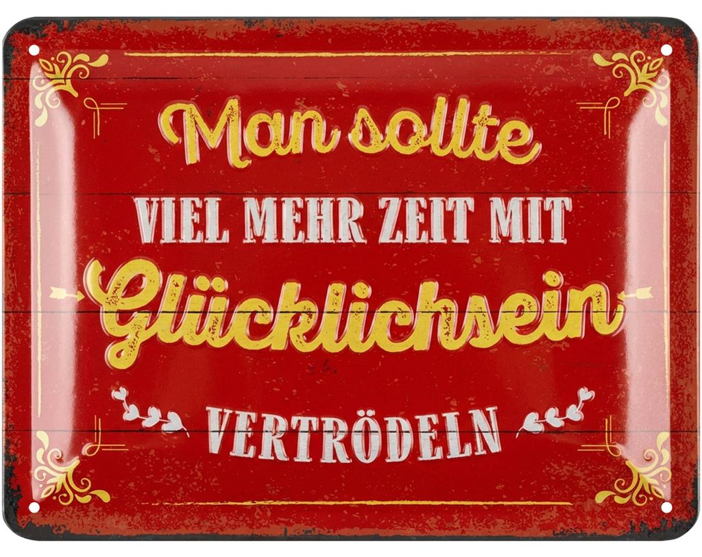 LANOLU Retro Blechschild 'Zeit mit Glücklichsein Produktbild 