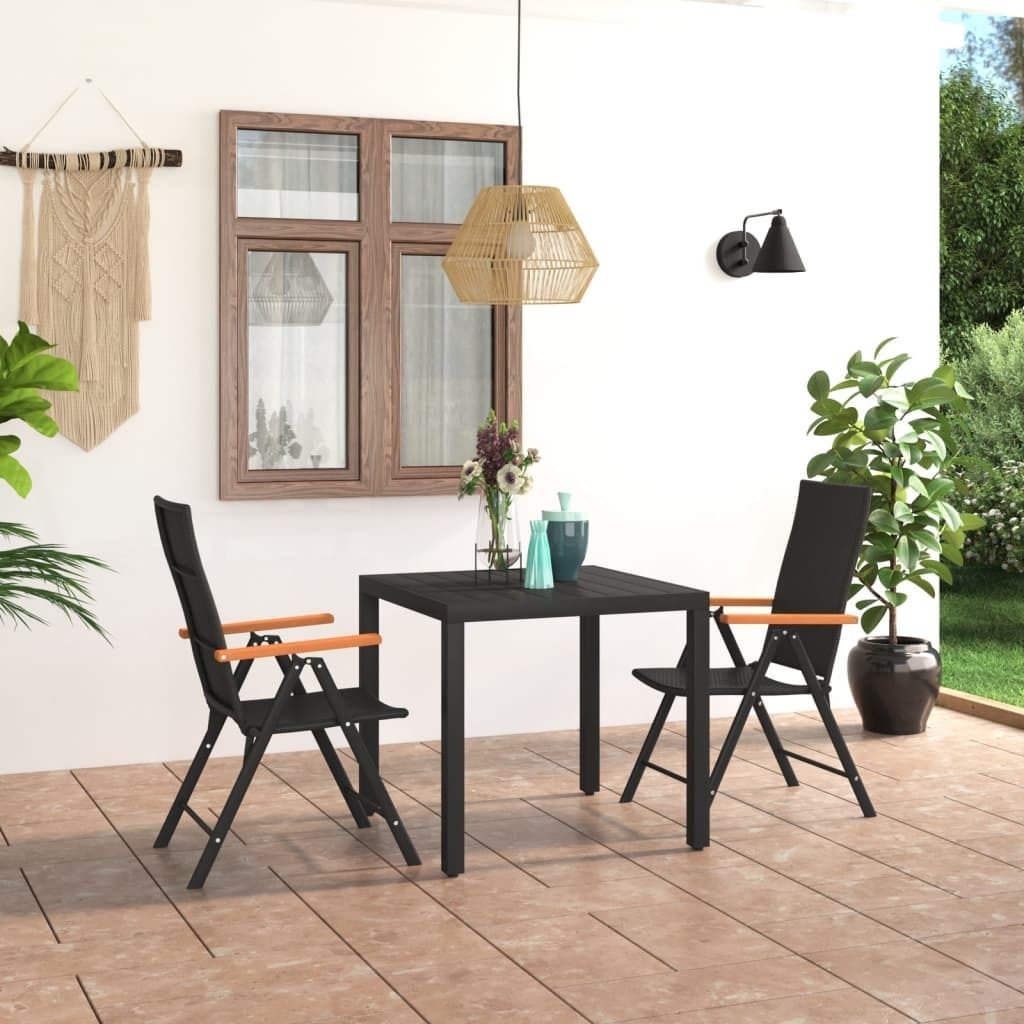 "2026 Promotion" 3-tlg. Garten-Essgruppe - mit Tisch und Stühlen - Schwarz und Braun - Gartenmöbelset CC3499