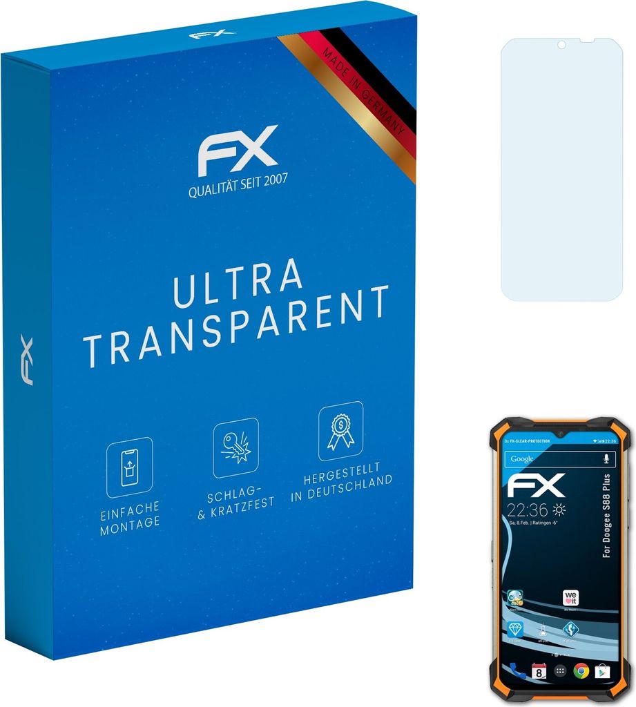 atFoliX FX-Clear 3x Schutzfolie kompatibel mit Doogee S88 Plus Displayschutzfolie