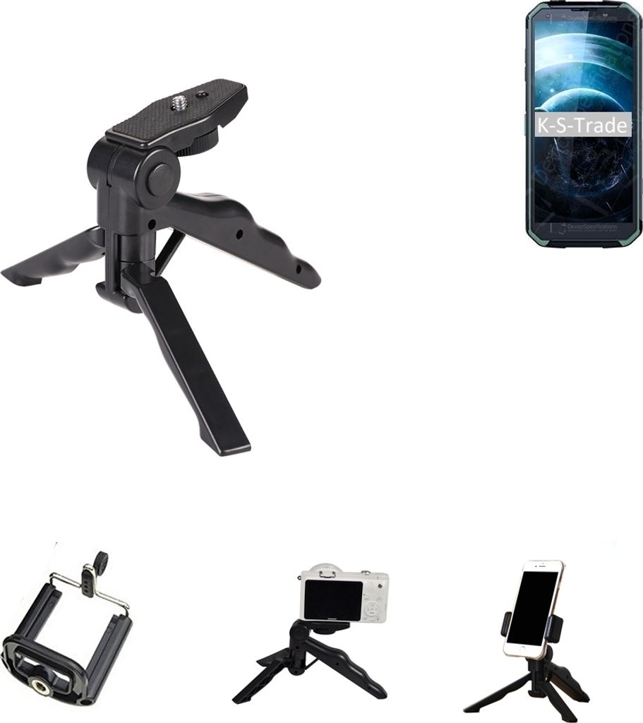 K-S-Trade Stativ Tisch-Ständer Dreibein Handy-Stativ Ständer kompatibel mit Blackview BV9500 Mini-Stativ Smartphone Tripod Handy-Stativ aus Plastik