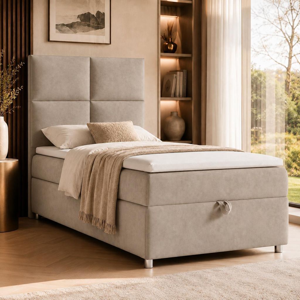 Best for Home Boxspringbett mit Bettkasten Trinity K2-SINGLE 100x200 Bonellfederkern inkl. Topper – Beige