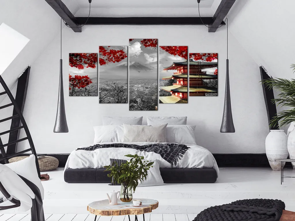 Tableau mural en verre acrylique paysage japonais déco moderne multicolore
