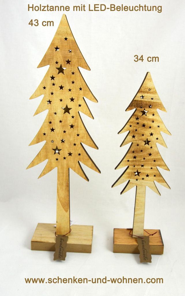 Tanne Holz natur geflammt mit LED ca. 34 cm
