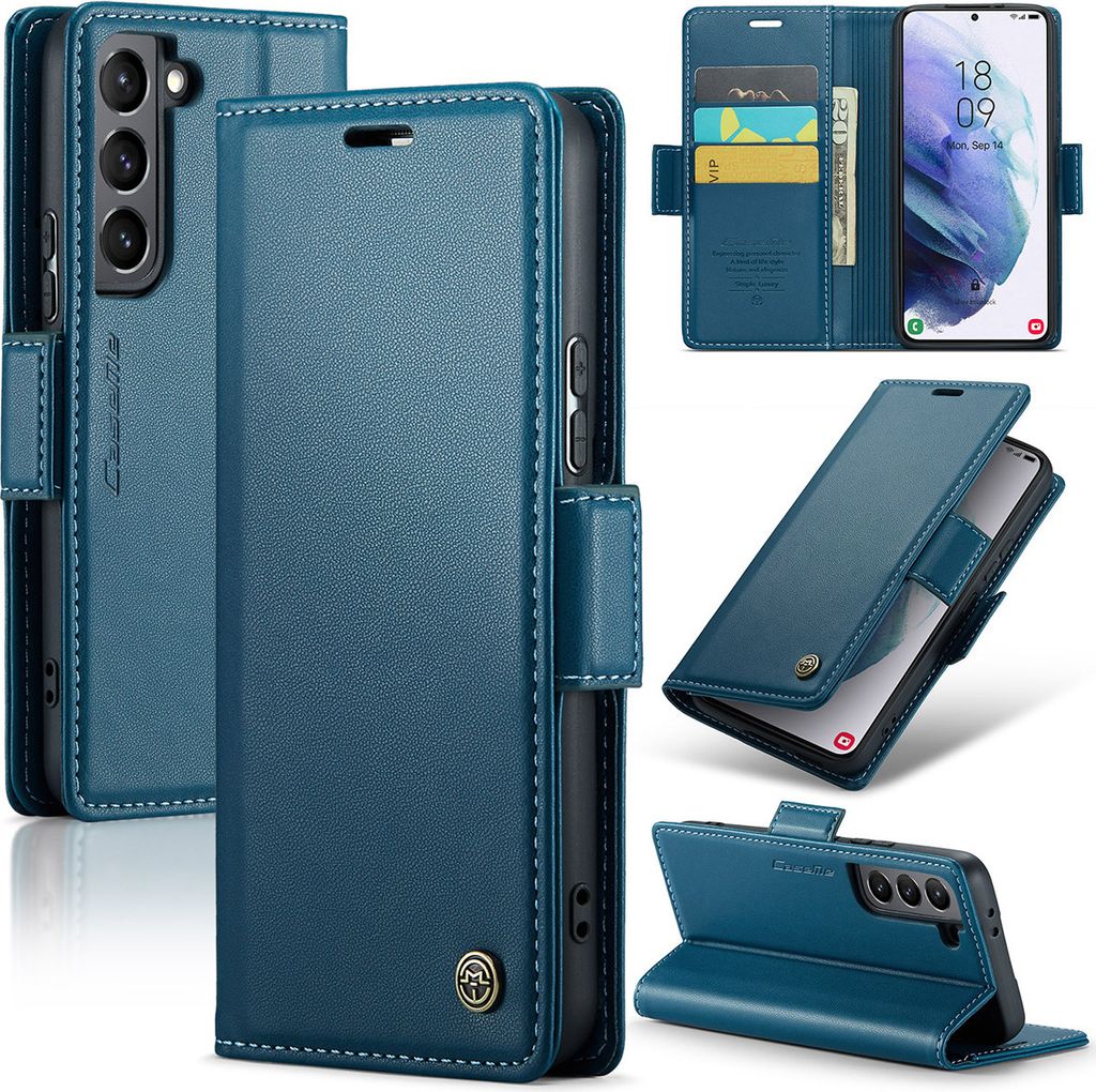 Galaxy S21+ 5G Hülle, Leder Brieftasche Kartenfach Schutzhülle mit Standfunktion für Samsung Galaxy S21+ 5G Blau
