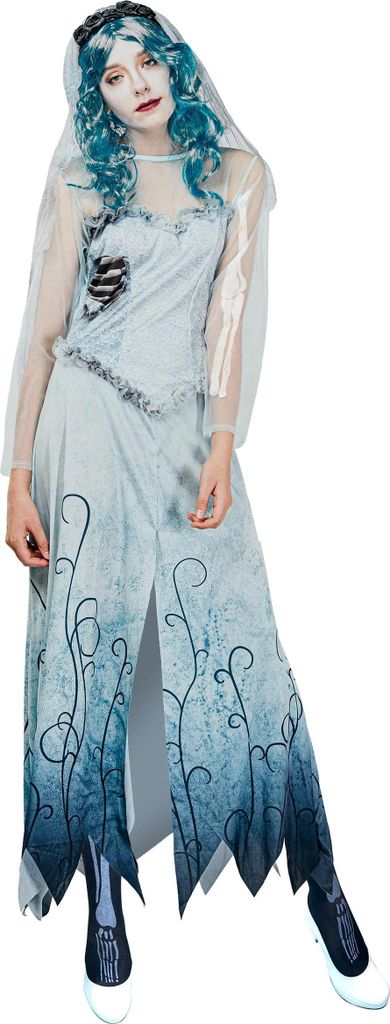 Costume da donna sposa morta horror sposa 2 pezzi blu - M Immagine del prodotto 