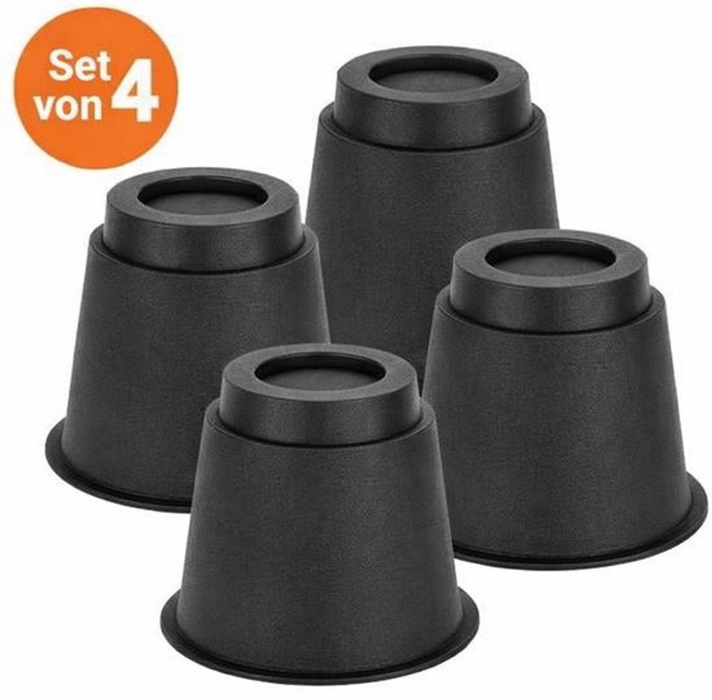 JustValue Möbelerhöher rund – 4er-Set – 15 cm – Antislip – Schwarz