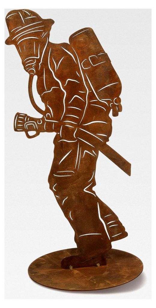 Feuerwehrmann Figur aus Rost - 40 cm - Handgefertigte Deko aus Metall - Wetterfeste Gartendekoration für Garten, Balkon, Wohnzimmer - Geschenkidee...