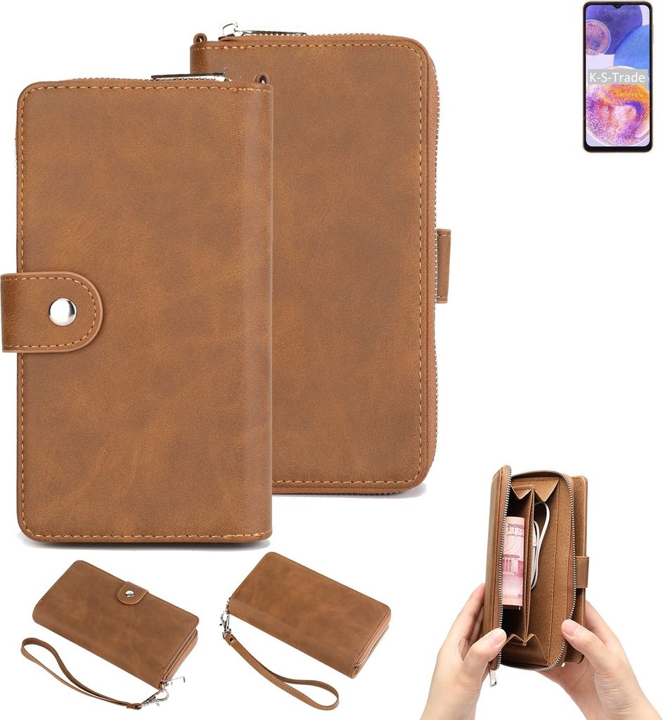 K-S-Trade Handyhülle Schutzhülle kompatibel mit Samsung Galaxy A23 & Portemonnee Tasche Handytasche Case Etui Geldbörse Wallet braun (1x)