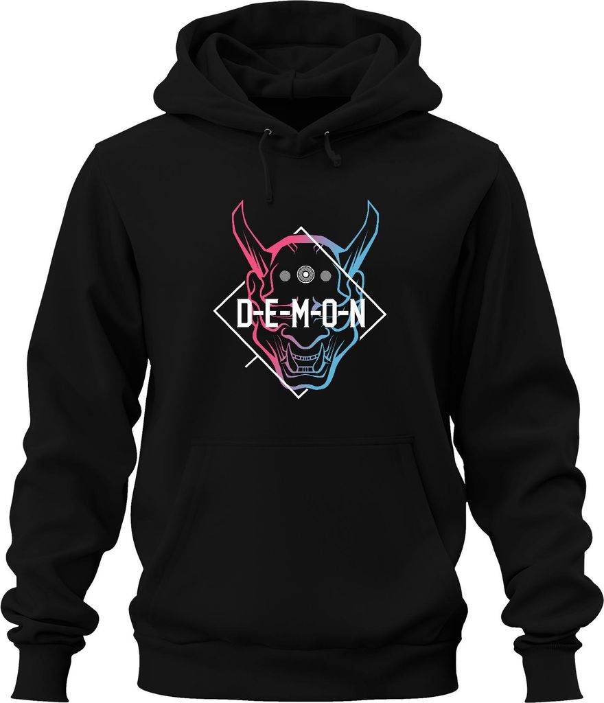 DEMON Oni Maske Halloween Anime Manga Gaming Vaporwave Streetwear Uni Hoodie Kapuzenpullover, Schwarz, M