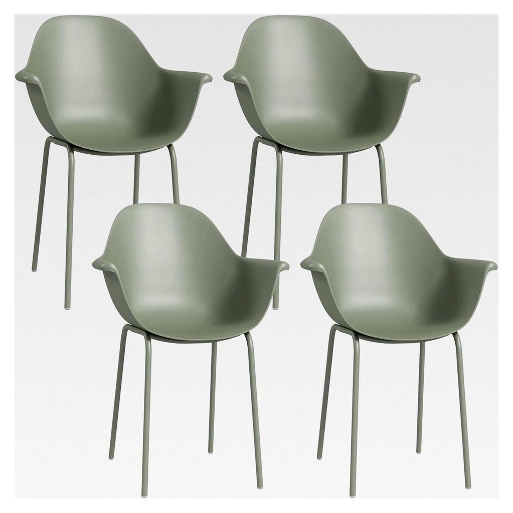 Gartenstuhl 4er Set wetterfeste Gartenstühle aus Kunststoff mit Armlehne und Rückenlehne bis 120 kg belastbar für Garten, Balkon und Terrasse Grün