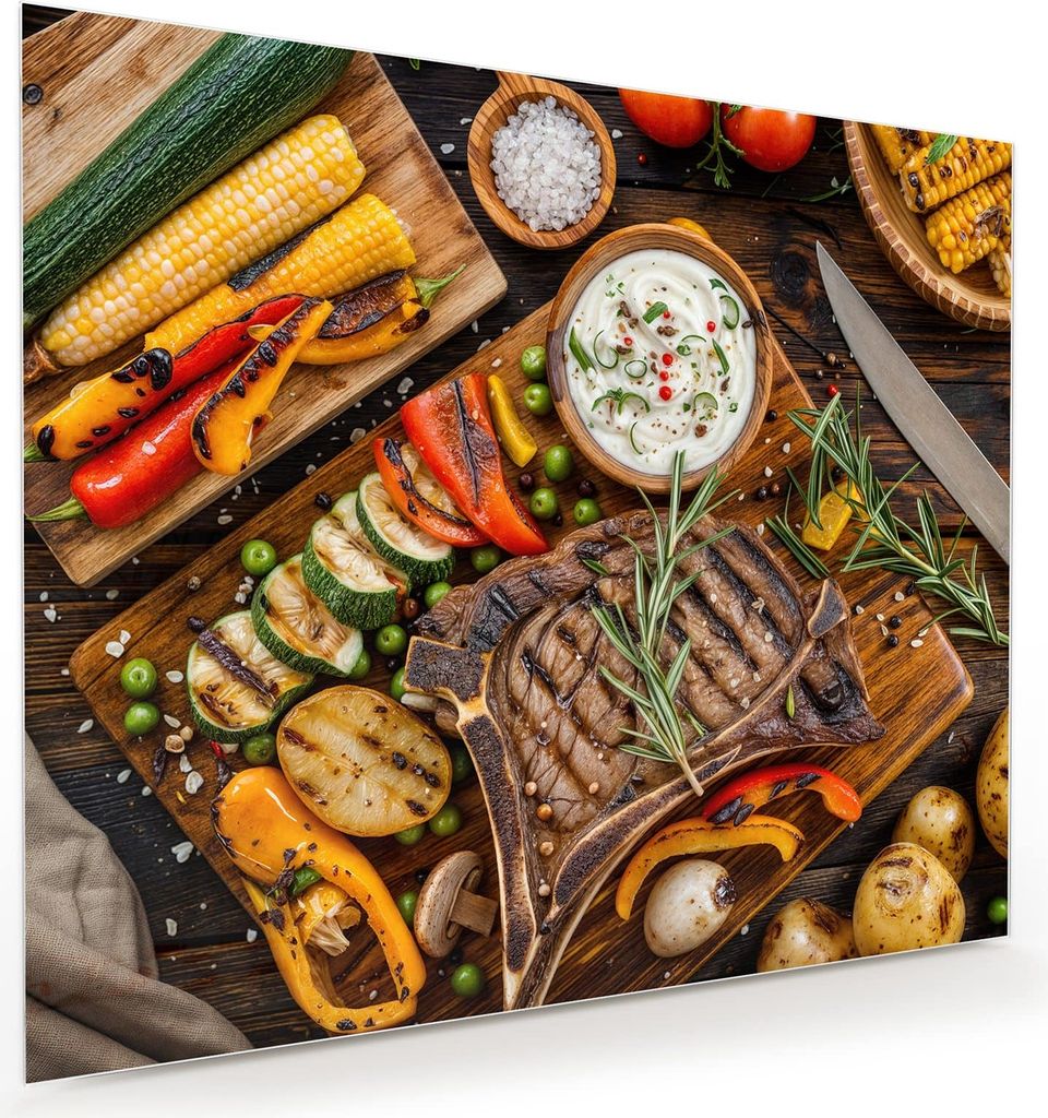 Glasbild 60x50cm in XXL für Wohnzimmer, Schlafzimmer Motiv Grillmahlzeit