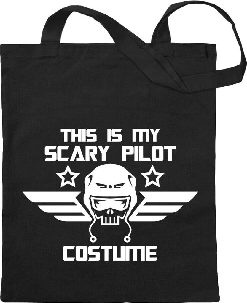 Kiwistar - Baumwolltasche - schwarz - this is my scary pilot costume - Tragetasche Stoffbeutel Umhängetasche langer Henkel