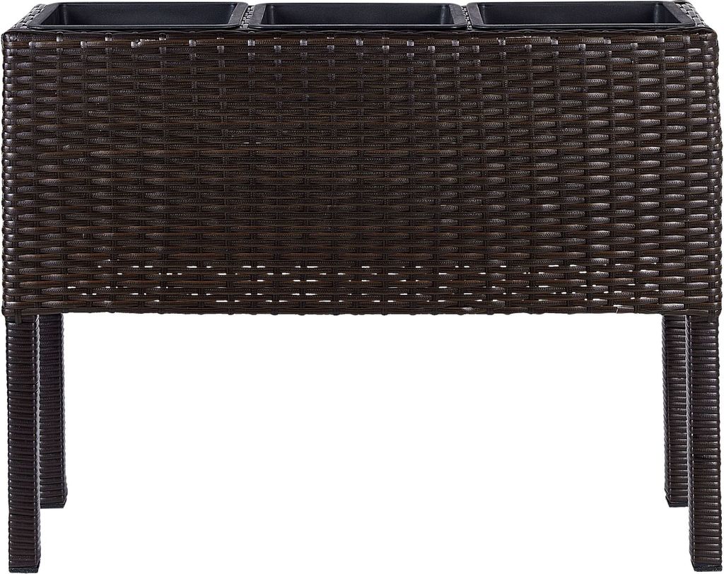 BELIANI Hochbeet auf Stelzen Dunkelbraun Rattan Rechteckig 77 x 28 cm mit 3 Einsätzen Boho Garten Outdoor Balkon Terrasse Hoher Pflanzkasten mit F...