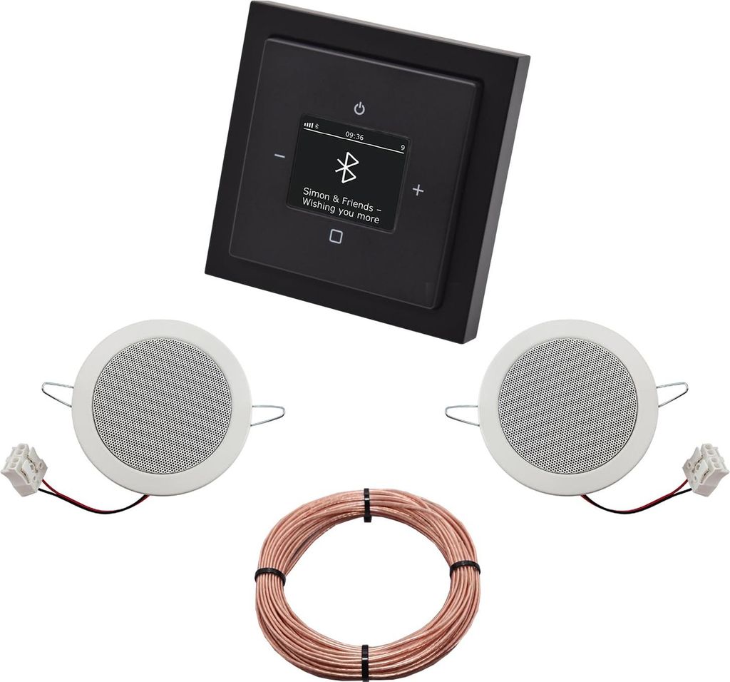 Busch Jäger DAB+ Unterputz Bluetooth (in and out) Radio 8217U-101 Future SCHWARZ MATT, Komplett-Set mit 2 x Deckenlautsprecher Einbaulautsprecher ...