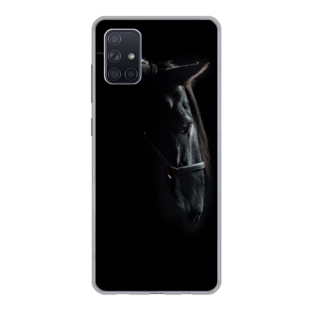MuchoWow Handyhülle Schutzhülle Hülle für Samsung Galaxy A71 Pferd - Leicht - Schwarz Silikon Softcase Handy Hülle - Kartenbesitzer