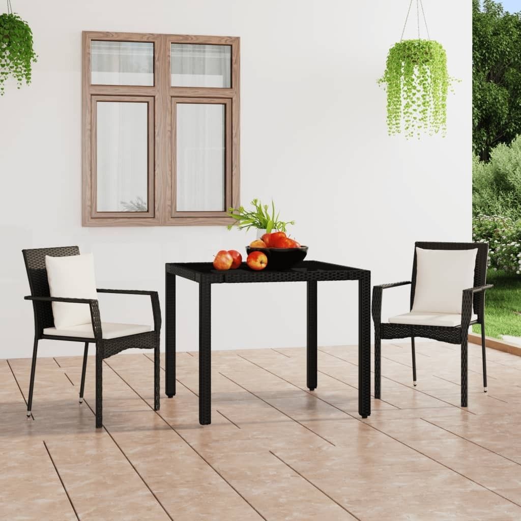 The Living Store Gartenstühle mit Kissen 2 Stk. Poly Rattan Schwarz