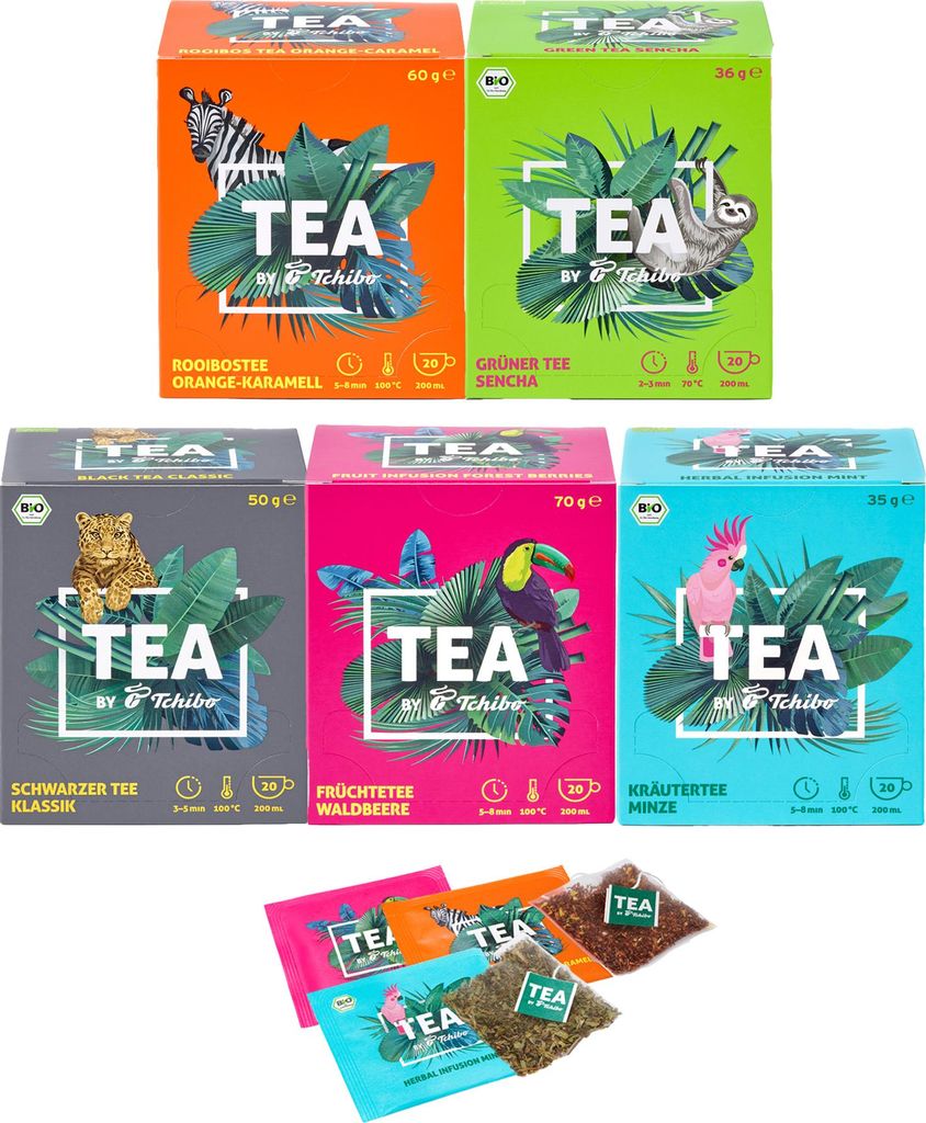 Tchibo Tee „TEA by Tchibo“ Probierbox Verschiedene Sorten Pfefferminz-, Früchte-, Schwarz- und Grüntee Vorratspack Maxipack Teebox, 100 Stüc...