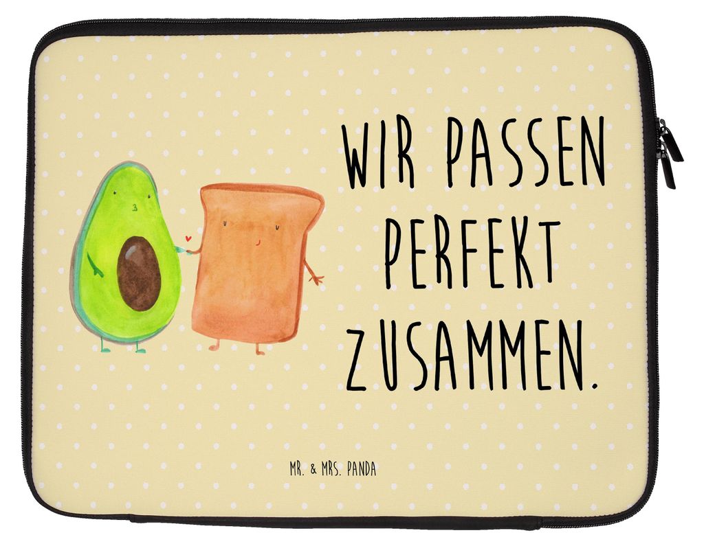 Mr. & Mrs. Panda Laptop Case Avocado Toast 27 x 36 cm - Gelb Pastell - Geschenk, Tasche, Notebooktasche, Laptoptasche, Toastbrot, Hülle, Liebe, La...