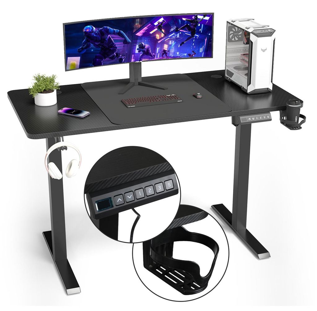 Faziango Elektrischer Schreibtisch höhenverstellbar 140x60 cm – Einmotor Tischgestell 2-stufig 55x55 mm, Sitz-Steh Tisch mit Tischplatte, Schwarz
