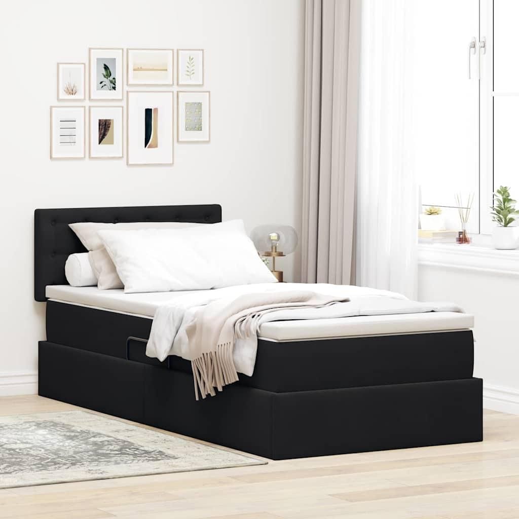 Langlebige Aufbewahrungsbett - elegante Design - Einzelbett/Bettgestell - mit Matratze Schwarz 90x190cm Samt - Klassische Betten Top9315699