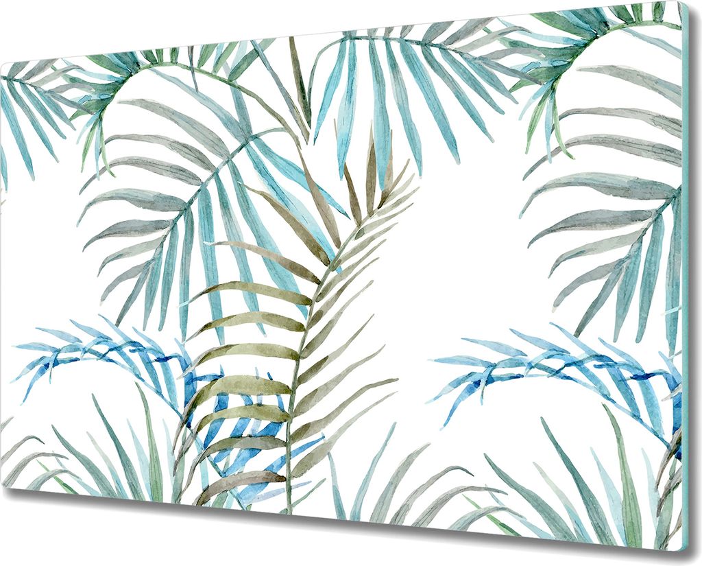 Herd-Abdeckplatte Glas Schneidebrett Ceranfeld-Abdeckung - 80x52 cm - Palmblätter Blaue