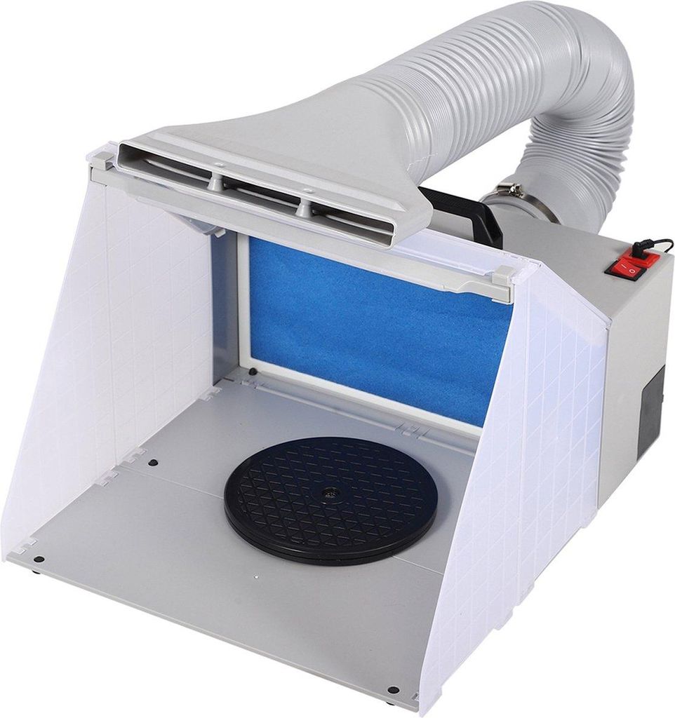 Happyment Professionelle Spritzkabine – LED-Beleuchtung – Abzug & Filter – Aufklappbar – Drehplatte – Modellbau – Grau
