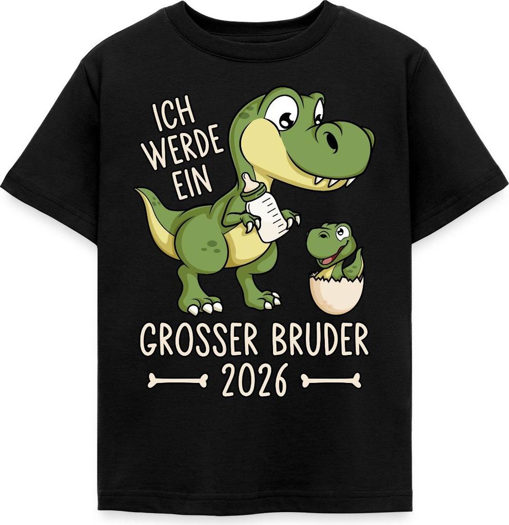 Spreadshirt Großer Bruder 2026 Ei Baby Dino Dinosaurier Kinder T-Shirt, 122/128 (7-8 Jahre), Schwarz