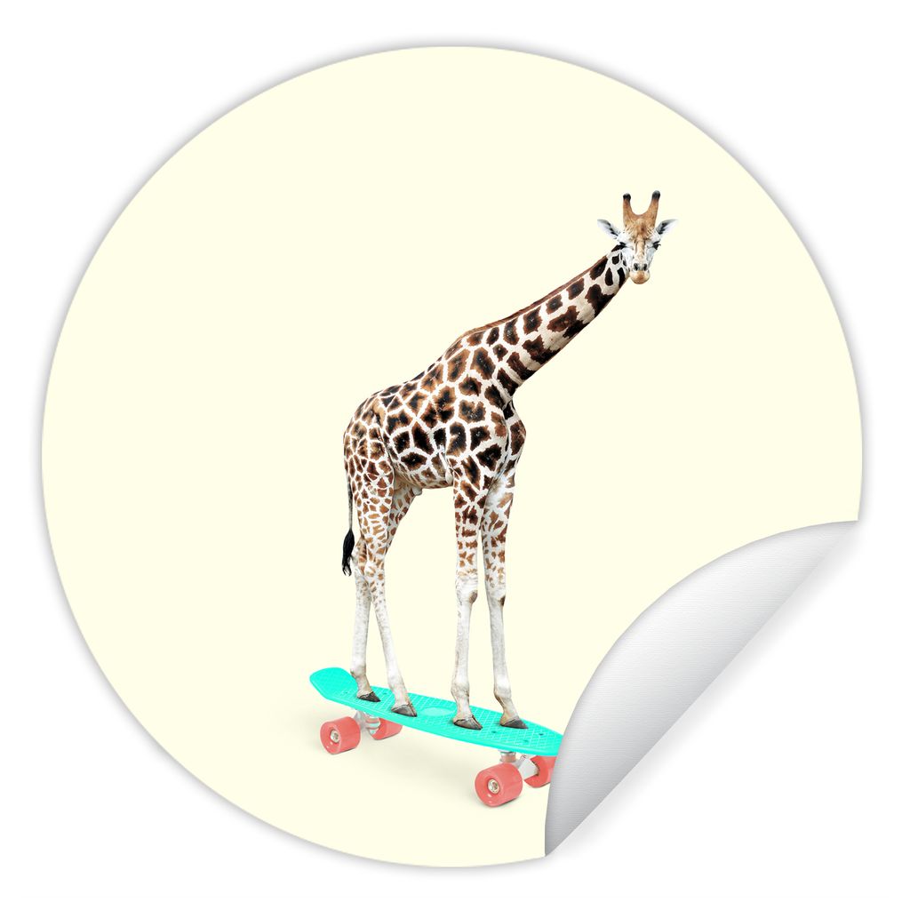 MuchoWow Runde Wandtattoo - Wandsticker Tapete Aufkleber Giraffe - Muster - Skateboard - Rosa - Tiere Ø 80 cm Selbstklebend und Repositionierbar...