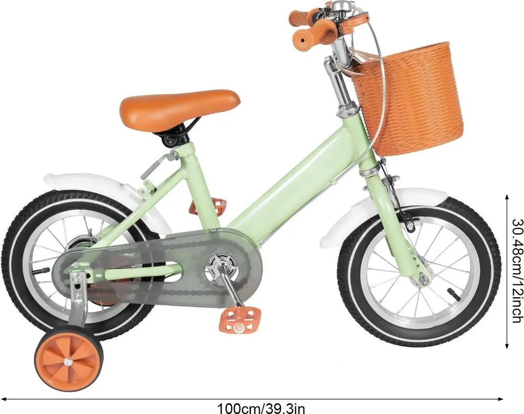 Vélo de ville enfant 12 pouces vert avec cadre acier et double freinage
