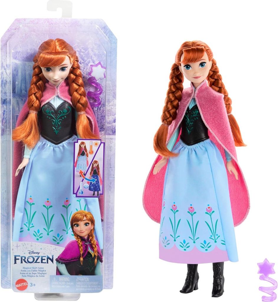 Mattel DISNEY Frozen Die Eiskönigin Anna Puppe - magischer Rock mit Farbwechseleffekt aktivierbar mit Schneeflockenzauberstab und Wasser, inklusiv...