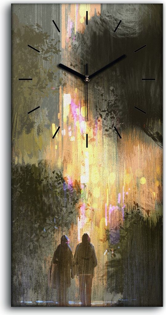Wanduhr Bürouhr Leinwand Bild 30x60 Paar Spaziergänge im Stadt park Nacht - schwarze Hände