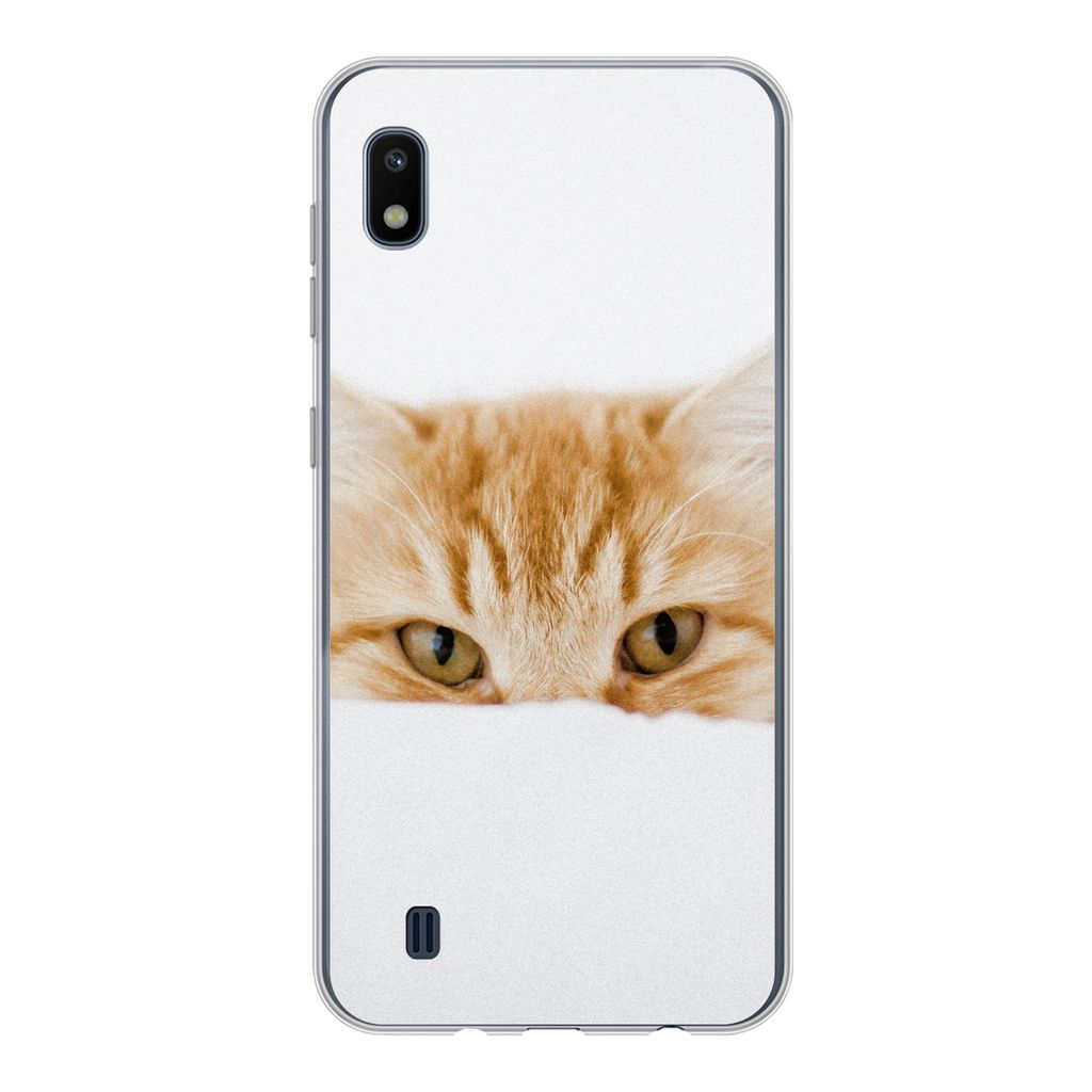 MuchoWow Handyhülle Schutzhülle Hülle für Samsung Galaxy A10 Katze - Rot - Weiß - Mädchen - Jungen - Kind Silikon Softcase Handy Hülle - S...