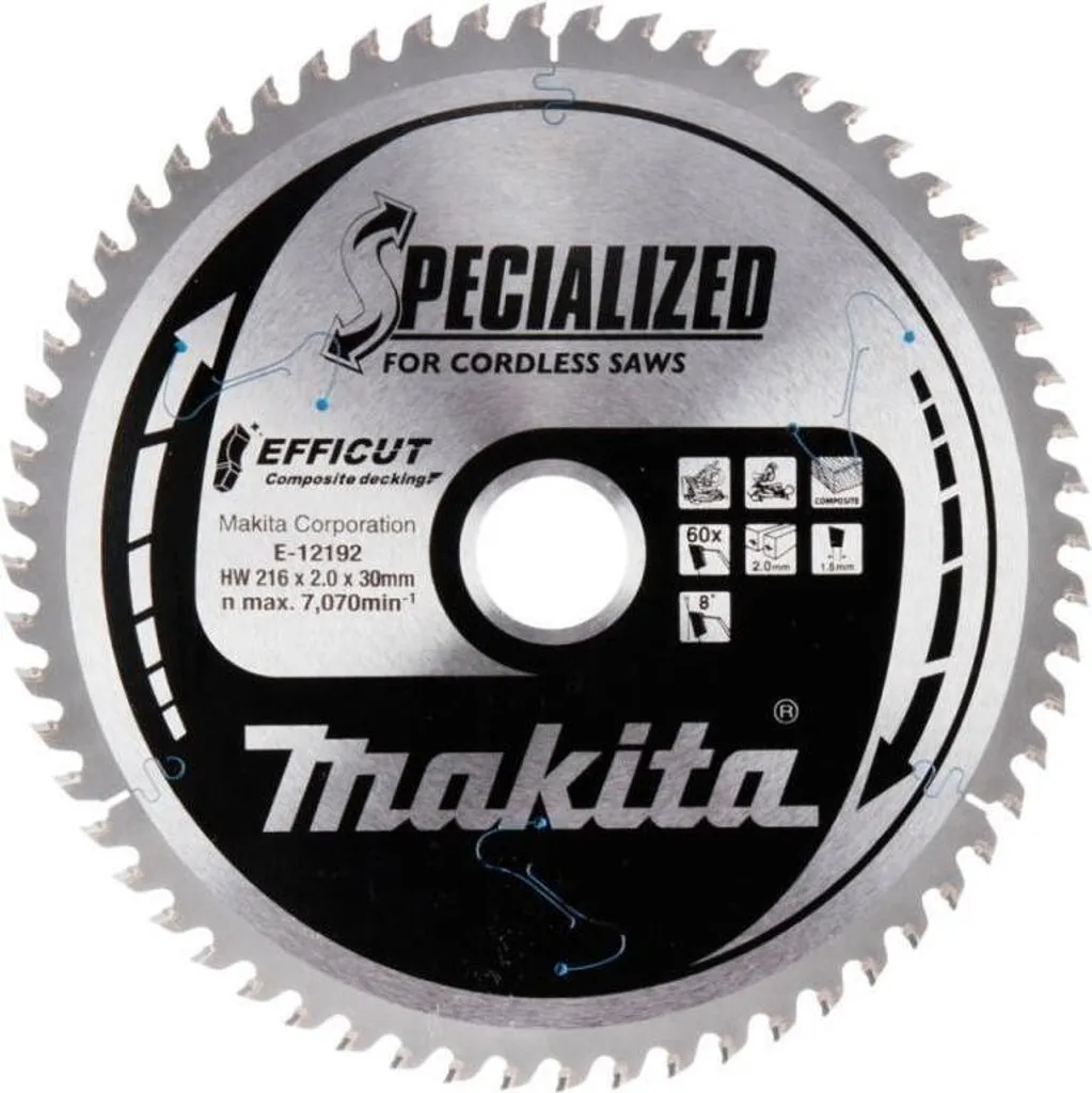 Lame de scie Makita Efficut 216x2,0x30 60Z pour WPC et bois B-62985