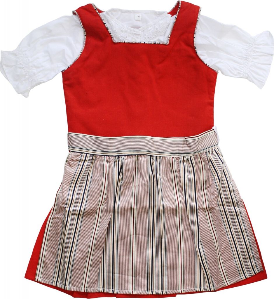 3-tlg Kinder Dirndl Mädchendirndl Dirndlbluse Dirndlschürze Kleid Rot, Größe:134