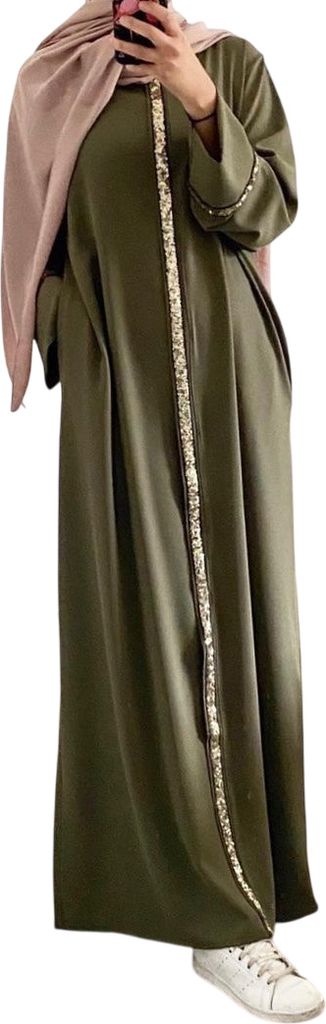 ASKSA Damen Muslimische Kleider Langarm Islamische Tuerkische Ramadan Ganzkoerper Lang Gebetskleid (Armeegruen,XL)