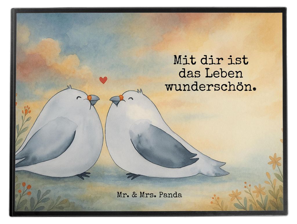 Mr. & Mrs. Panda Schreibtischunterlage Turteltauben Liebe Design - Weiß - Geschenk, Verheiratet, schreibtischunterlagen, schreibauflage, Freundin,...