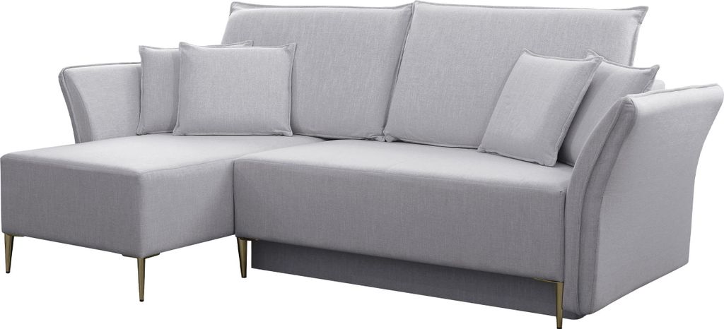 MIRJAN24 Ecksofa Bregi, Stilvoll Wohnzimmer Eckcouch mit Bettkasten und Schlaffunktion (Farbe: Terra 6, Füße: Gold)
