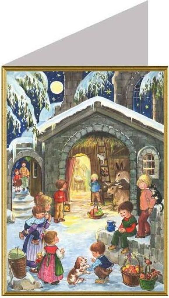 Weihnachtskarte Jesu Geburt mit liebevoller Illustration