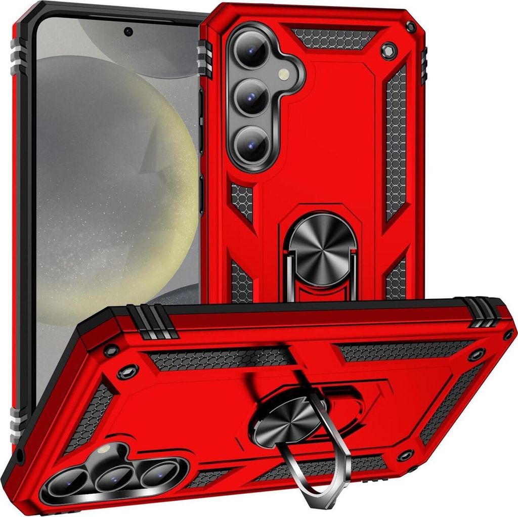 Conie Outdoor Schutzhülle für Samsung Galaxy S25 Tasche Silikon Hard Case Cover Hülle mit Halter Ständer in Rot