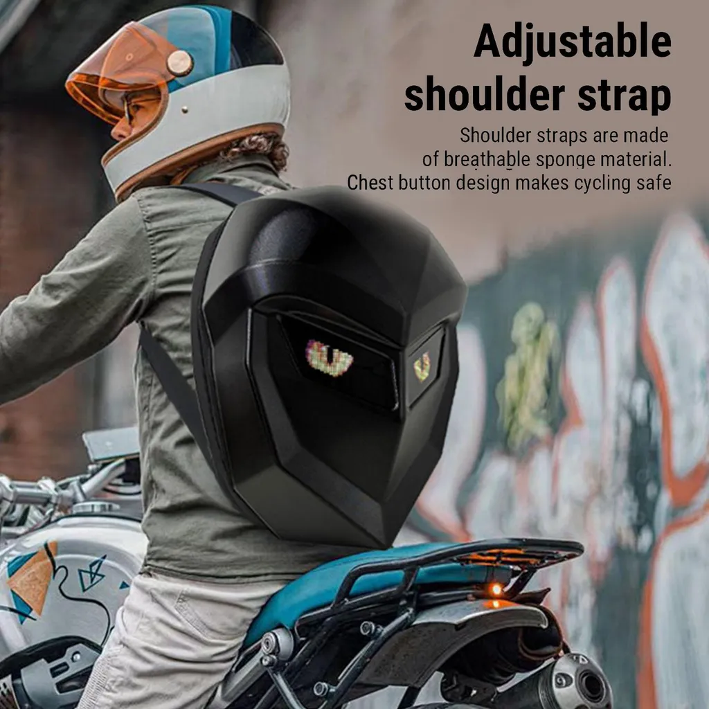 Sac à dos moto étanche à écran LED programmable et coque rigide - 19
