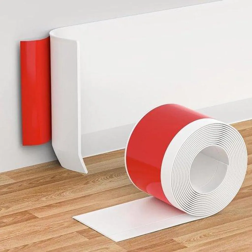 Bande de sol en PVC souple blanc 5m, plinthe autocollante 100x20 mm