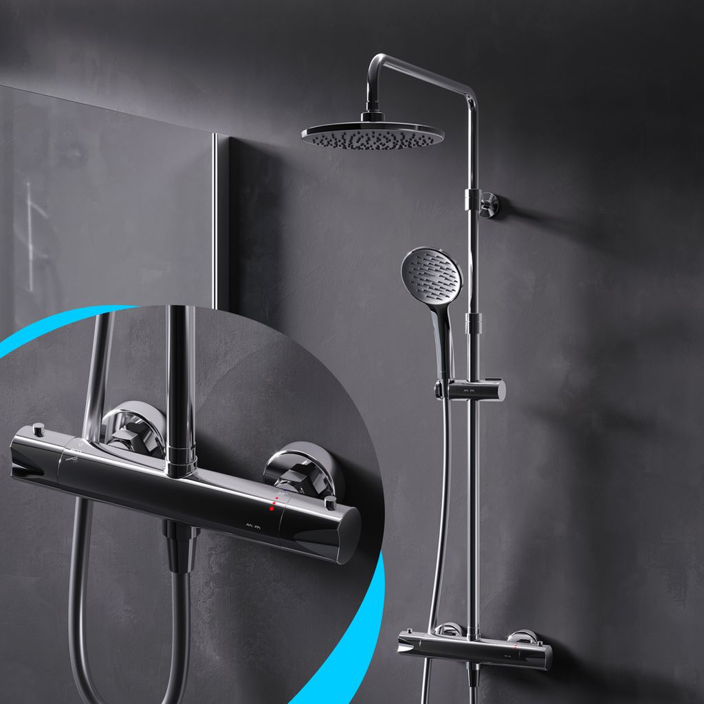 AM.PM Duschsystem Regendusche mit Thermostat 38°C Edelstahl Duscharmatur Set, Duschsäule Regendusche, inkl. verstellbar Duschstange und Handbraus...