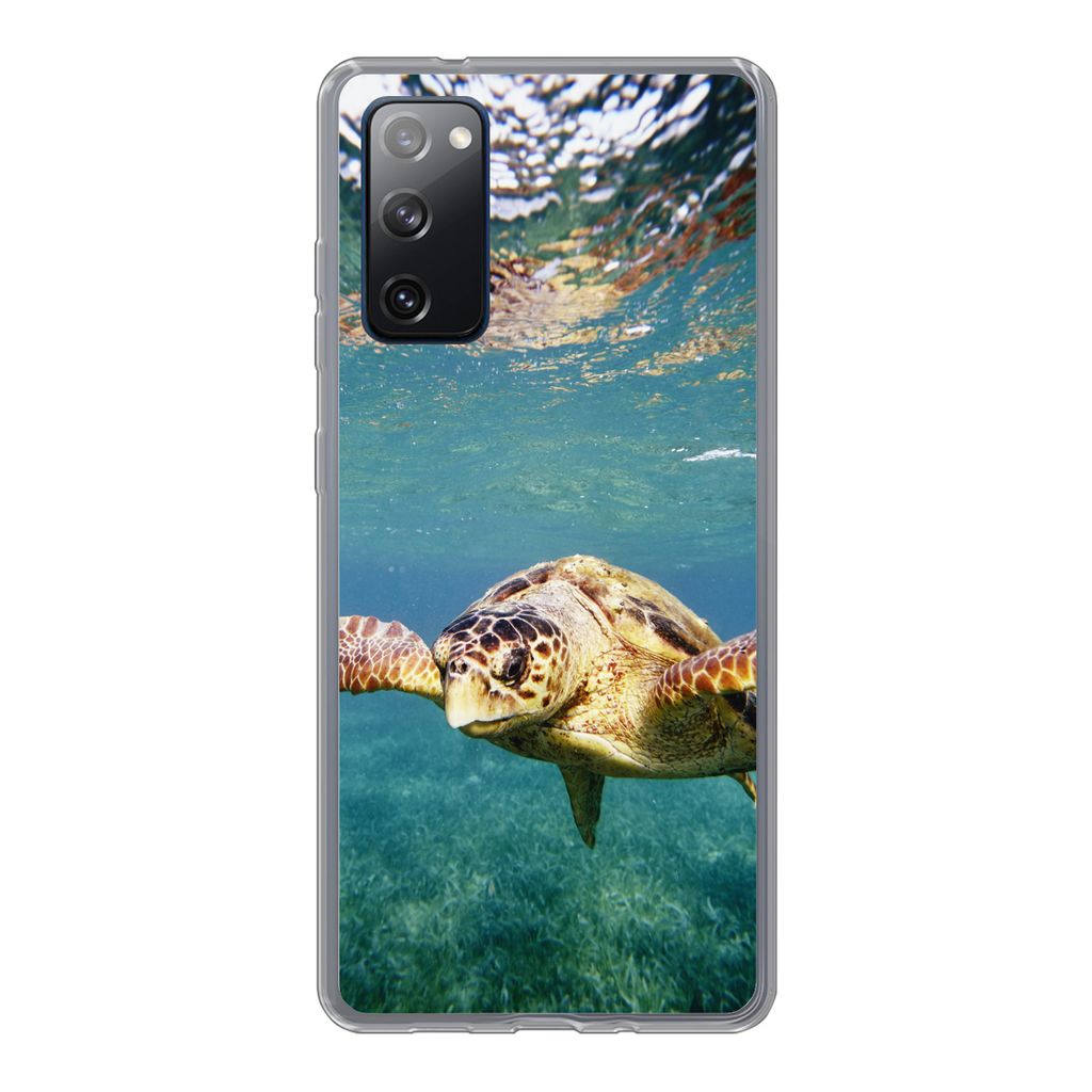 MuchoWow Handyhülle Schutzhülle Hülle für Samsung Galaxy S20 FE Schildkröte - Wasser - Blau Silikon Softcase Handy Hülle - Abdeckung