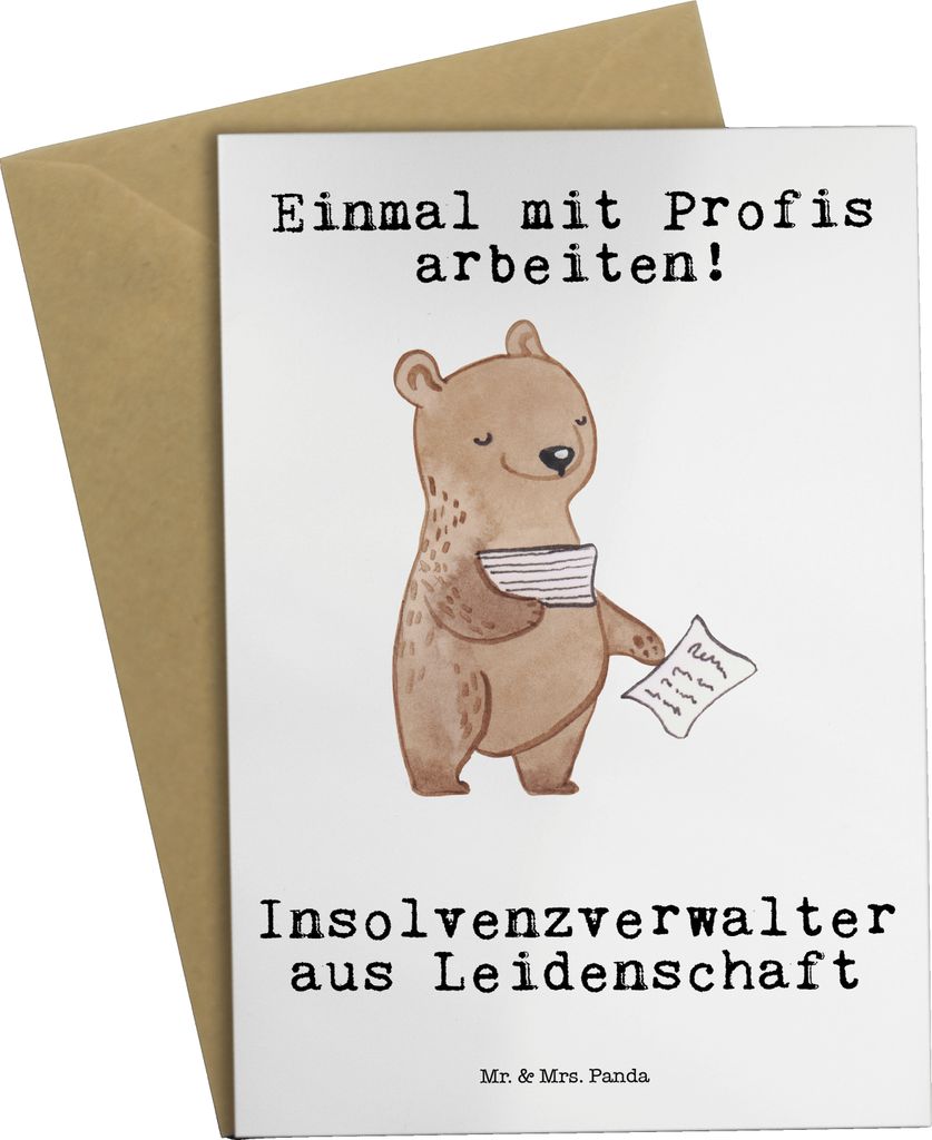 Mr. & Mrs. Panda Klappkarte Insolvenzverwalter Leidenschaft - Weiß - Geschenk, weihnachtskarten, genesungskarte, einladungskarten, osterkarten, Gl...