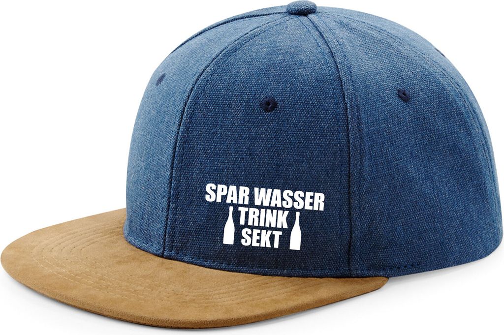 Huuraa Cappy Mütze Spar Wasser Trink Sekt Sektflasche Denim Baumwolle und Polyester Snapback Kappe Geschenkidee
